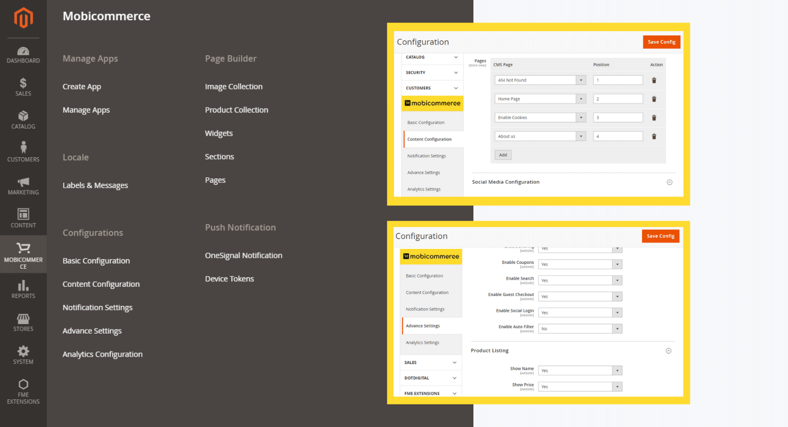 Flexible configurations and settings for the admin